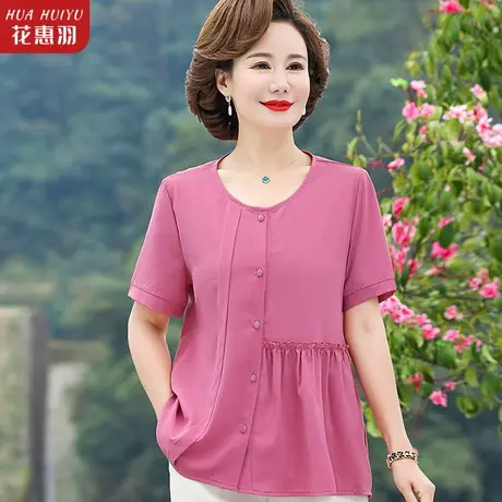中年妈妈夏装短袖T恤减龄衬衫洋气2023新款中老年女夏季上衣小衫商品大图