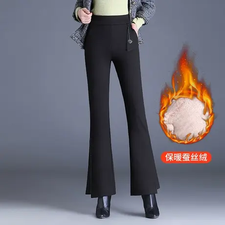 加厚喇叭裤女冬季2023新款高腰显瘦通勤微喇长裤保暖休闲蚕丝棉裤商品大图
