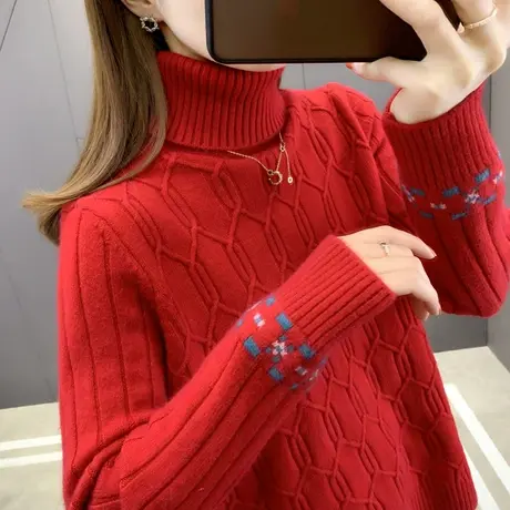 2023年新款冬装女士爆款高领毛衣女装加厚宽松外穿洋气百搭打底衫商品大图