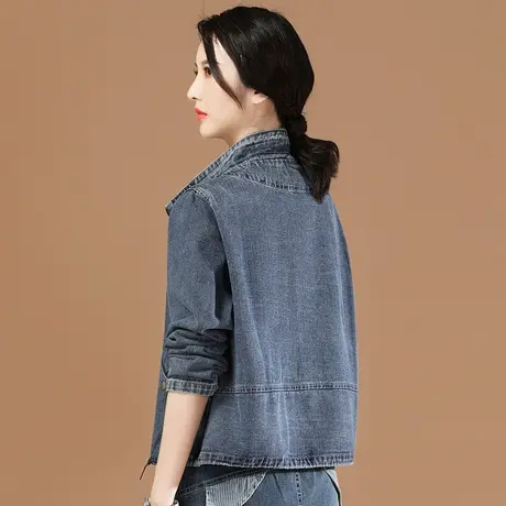 韩潮袭人立领宽松长袖牛仔外套女2024春装新款拼接百搭短款棒球服图片