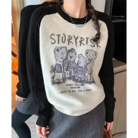 新品女装卡通半高领毛衣女款2023新款秋冬爆款冬季针织打底衫上衣商品大图