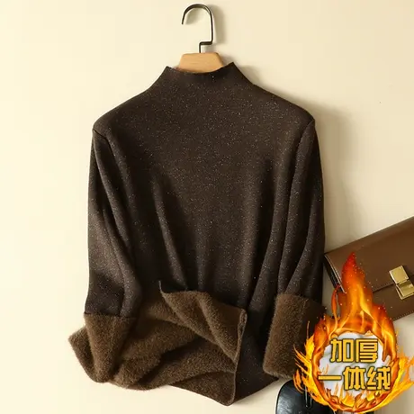 一体绒半高领毛衣女2023年新款加绒加厚宽松打底衫女秋冬内搭针织商品大图