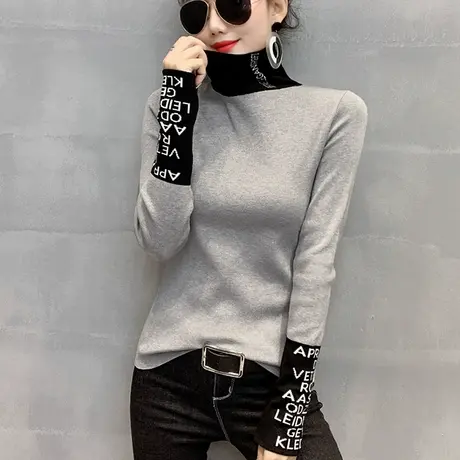 高领毛衣女加绒2024秋冬新款洋气针织衫加厚长袖紧身内搭打底上衣商品大图