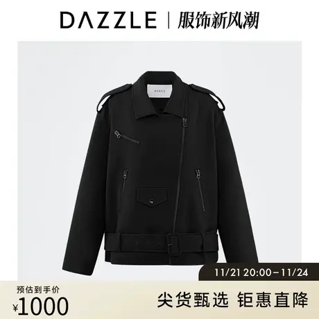 DAZZLE地素奥莱 黑色机车风夹克外套上衣女2D4F4351A图片