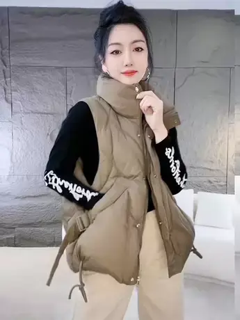 欧货大口袋立领羽绒服马甲外套女秋冬新款休闲百搭宽松韩系上衣潮商品大图