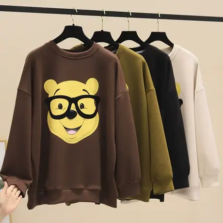 卡通小熊印花长袖卫衣女2023秋季新款韩版圆领休闲百搭宽松上衣潮商品大图