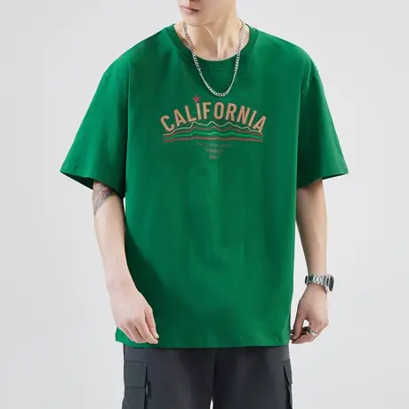 夏天男士高级圆领半袖夏季男生宽松纯棉短袖T恤2023新款夏装上衣图片