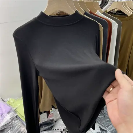 纯色德绒半高领打底衫女2024秋冬新款内搭长袖保暖阳离子修身上衣商品大图