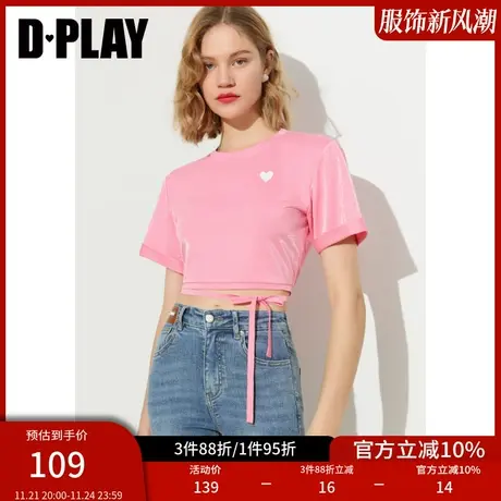 DPLAY夏新款ins风街头潮流感爱心印花高腰圆领T恤商品大图