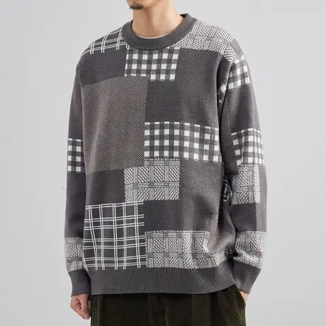 原创小众高级感针织衫套头毛衣男士春秋港风复古ins潮流轻奢上衣图片