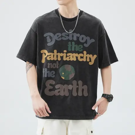 印花圆领夏季短袖T恤男士情侣装夏装衣服夏天体恤衫港风宽松潮牌商品大图