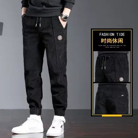 春季男士休闲裤青年潮流锥形裤宽松大码黑色灯芯绒裤子男通勤百搭商品大图