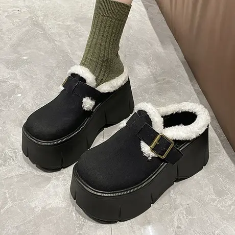 厚底包头拖鞋女增高无后跟懒人鞋2023新款冬季保暖加绒高跟松糕鞋商品大图
