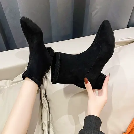 瘦瘦靴中和筒靴子女2023新款洋气韩系高级感小短靴高跟超火短靴冬图片