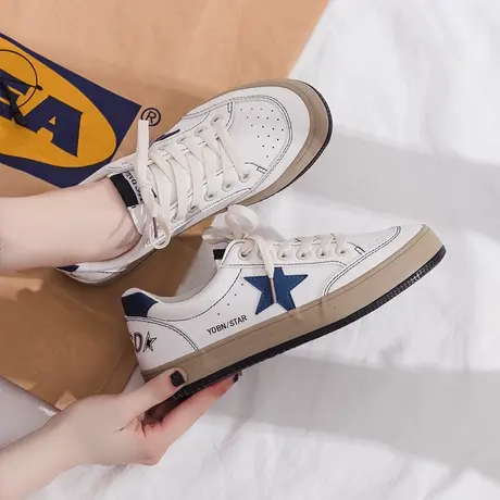 网红皮面洋气女学生小白鞋女2020年夏天新款韩版百搭平底透气板鞋商品大图