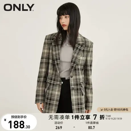 ONLY奥莱夏季潮流格纹休闲宽松直筒西装外套女商品大图