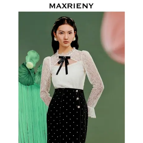 鱼戏莲叶间|MAXRIENY泡泡袖蝴蝶结蕾丝衬衫2023春上衣设计感衬衣商品大图