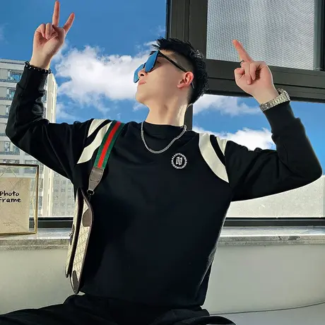 2023新款卫衣ins潮牌长袖t恤痞帅打底衫春秋季设计感个性潮流外套商品大图