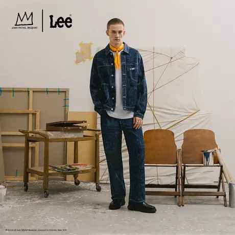【Basquiat联名】Lee24春季新品满印清水洗男宽腿卡朋特牛仔裤潮图片