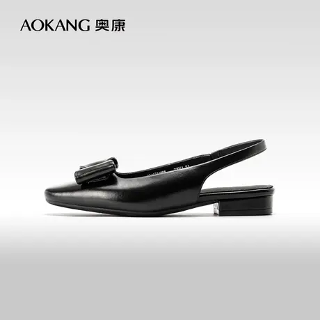 奥康女鞋 2024春季新款小众方头银色蝴蝶结装饰后空拖鞋时尚单鞋商品大图