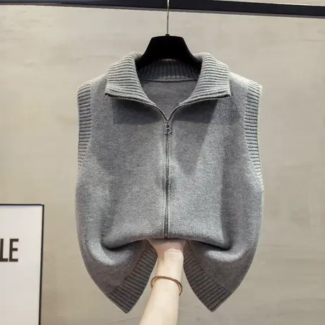 拉链高领针织开衫马甲背心女2024春秋新款宽松外穿马夹毛衣坎肩潮商品大图
