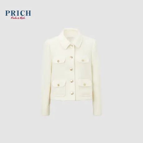 【绵羊毛+马海毛】PRICH2024春新款小香风立体工装短款毛呢外套女图片