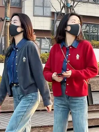 新年红色针织毛衣外套女秋早春新款设计感慵懒软糯风针织开衫上衣商品大图