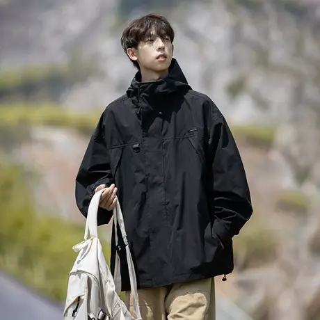 日系黑色冲锋衣外套男秋冬加厚棉服潮牌机能工装男生风衣夹克男款商品大图