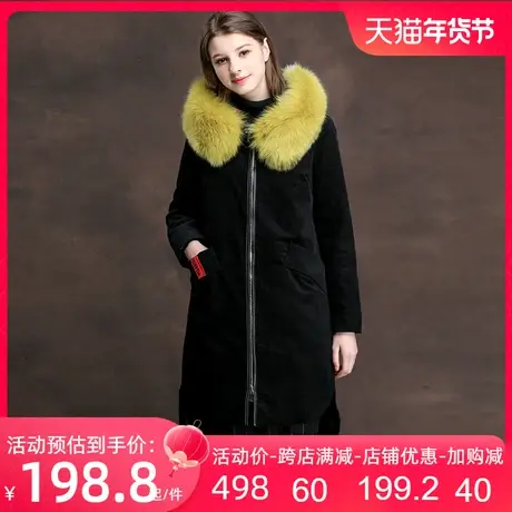 断码特价冬灯芯绒派克服羽绒服狐狸毛领长款白鸭绒加厚保暖外套女图片