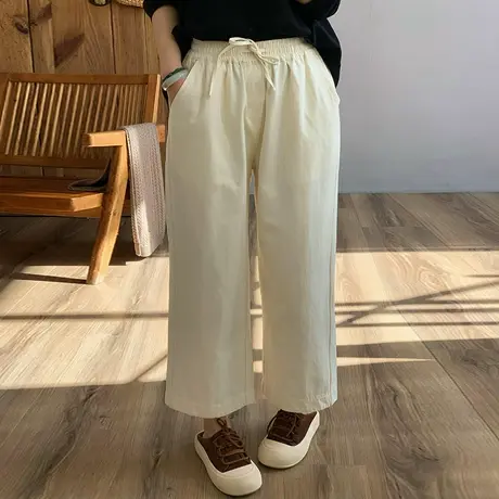 dza 高腰显瘦宽松直筒裤子女春季纯色休闲哈伦裤百搭阔腿工装女裤图片