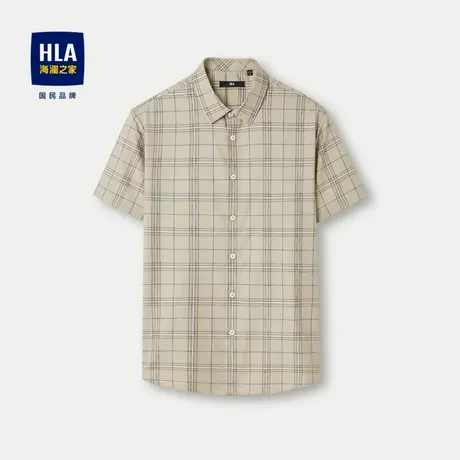 HLA/海澜之家方领短袖休闲衬衫2024春夏新款提花无痕科技衬衣男商品大图