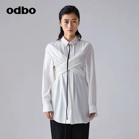 odbo/欧迪比欧时尚设计感小众白色衬衫女春季新款高级感系带上衣商品大图