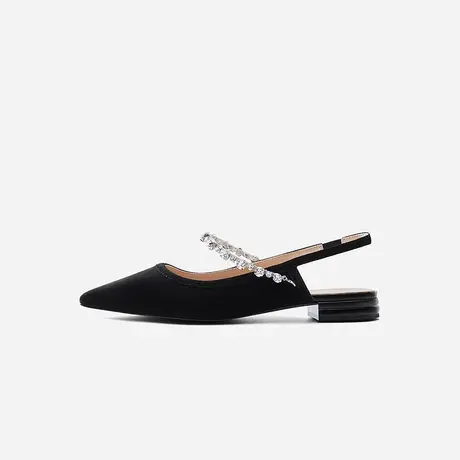 Nine West/玖熙2023年春夏季新款包头凉鞋女低跟后空钻带绒面凉鞋图片