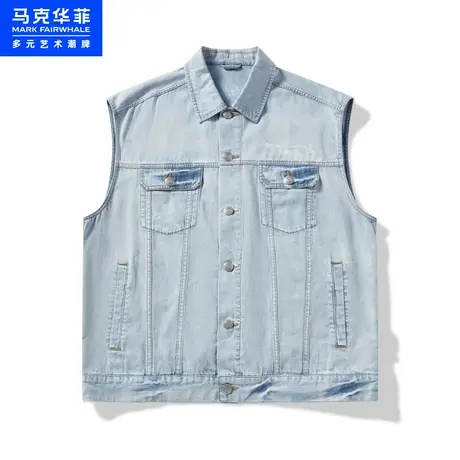 商场同款马克华菲袋盖贴袋水洗做旧牛仔马甲男23夏季新款美式复古图片