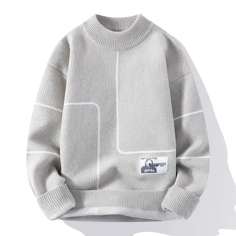 秋冬男士套头加绒加厚打底针织衫青年学生半高领保暖纯色简约毛衣商品大图