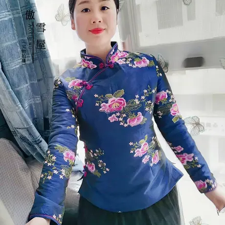 中国风秋冬加棉刺绣改良旗袍上衣高端立领复古保暖盘扣唐装女冬季图片