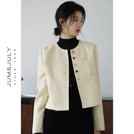 嘉茱莉2023秋季新款短款宽松小香风外套女小个子短外套圆领上衣图片