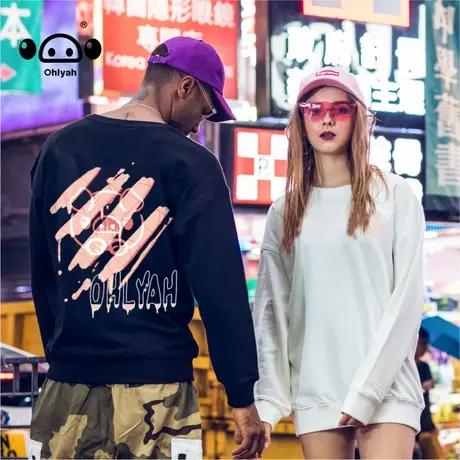 2023年新款复古运动卫衣潮流时尚圆领纯棉套头小猪印花情侣上衣女商品大图