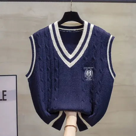 v领麻花毛衣坎肩女2023秋装新款宽松外穿马夹大码针织马甲背心潮商品大图