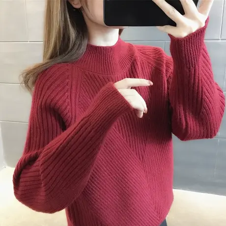 半高领毛衣女加厚打底衫2023秋冬新款套头外穿针织衫内搭坑条上衣图片