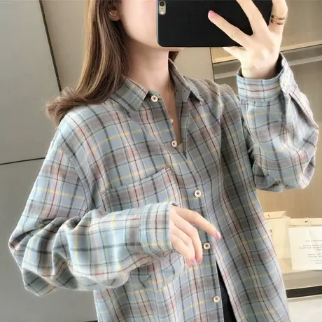 春季格子衬衫女设计感学生春款新款春秋季复古长袖上衣女士衬衣图片