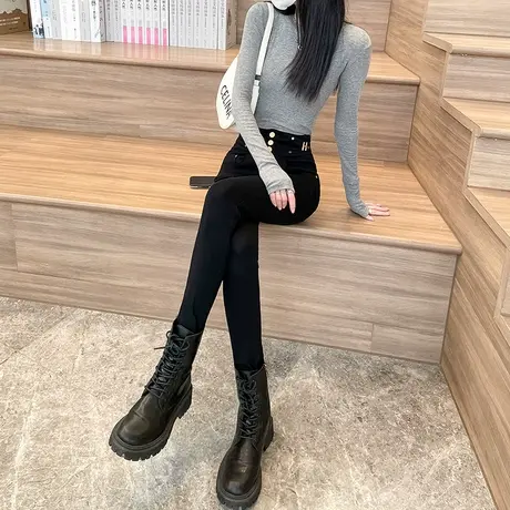 黑色高腰打底裤女小脚2023年秋冬新款弹力修身显瘦收腹铅笔魔术裤图片