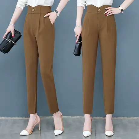 高腰哈伦西裤女春秋2023新款修身显瘦宽松垂坠感长裤直筒烟管裤子图片