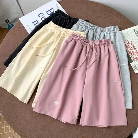 夏季2023新款高腰五分短裤女阔腿bf风中裤显瘦宽松运动外穿休闲裤商品大图