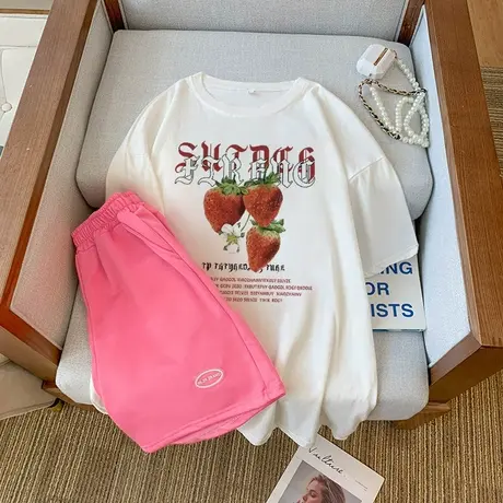 网红盐系炸街港风运动服套装女夏季薄款短袖短裤小个子休闲两件套商品大图