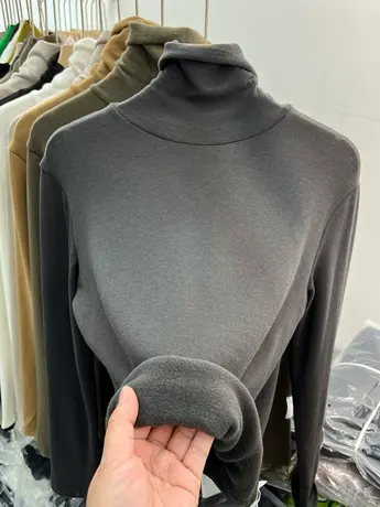 羊绒高领T恤加厚堆堆领上衣女2022年秋冬内搭修身加绒保暖打底衫商品大图