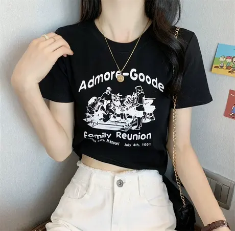oversize美式国潮短袖t恤女夏短款ins原宿bf风chic港味半袖上衣服商品大图