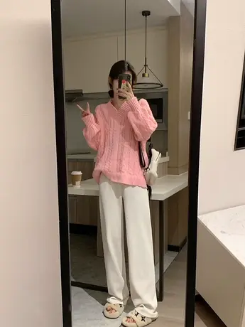 白色灯芯绒裤女加绒秋冬高腰直筒显瘦宽松垂感阔腿雪尼尔拖地长裤图片