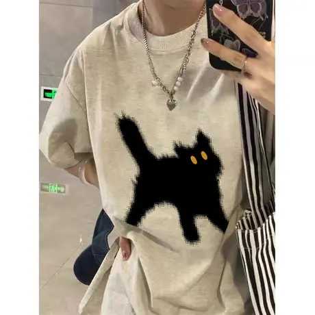 美式复古短袖t恤女纯棉重磅oversize韩版宽松半袖上衣小众设计感图片