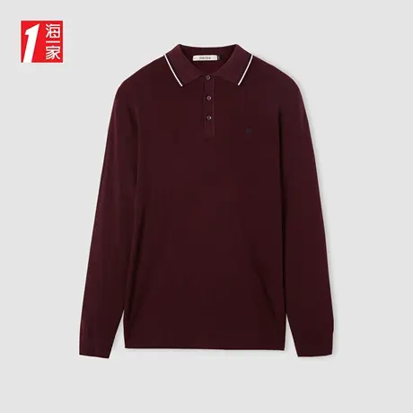 海一家商务休闲polo翻领套头衫2023秋季新款简约长袖针织衫男商品大图